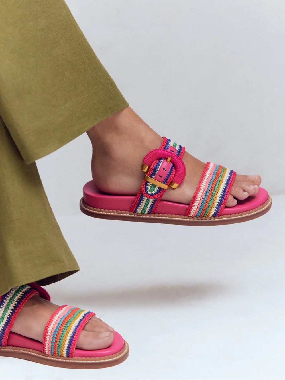 Boden Pink Multicolor Woven Buckle Slide Sandals - Picture 1 of 7